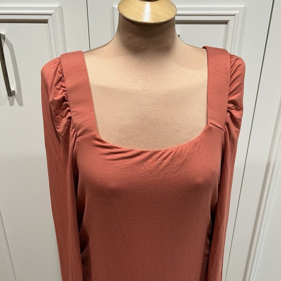 Boston Proper Ruched Stretch Dress Square Neck Milkmaid Mini Bodycon Sexy - Picture 2 of 9